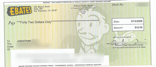 Big Fat Check From EBates My Money Blog