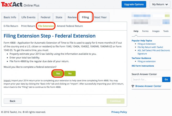 file 2016 tax extension online