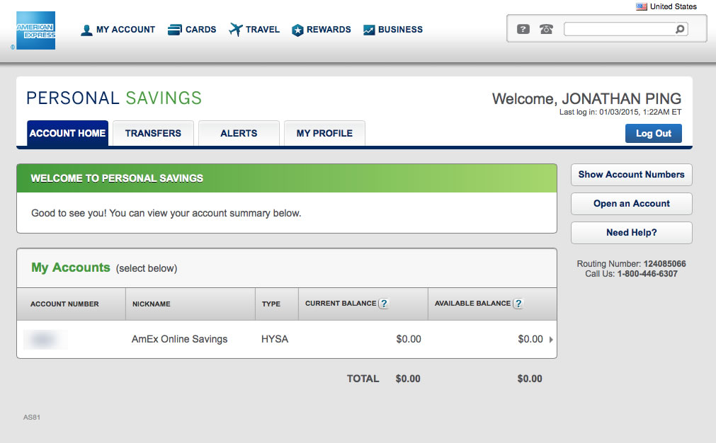 Personal Savings American Express Online Banking