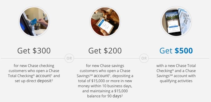 Chase Total Checking $300 + Savings $200 Bonus ($500 Total)