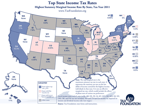 Compare Sales Income And Property Taxes By State Us Map 2011