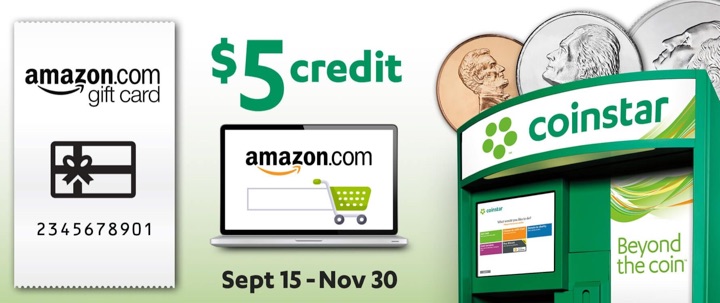 Coinstar Promo: Redeem  of Coins Into Amazon Gift Card, Get  Bonus Credit