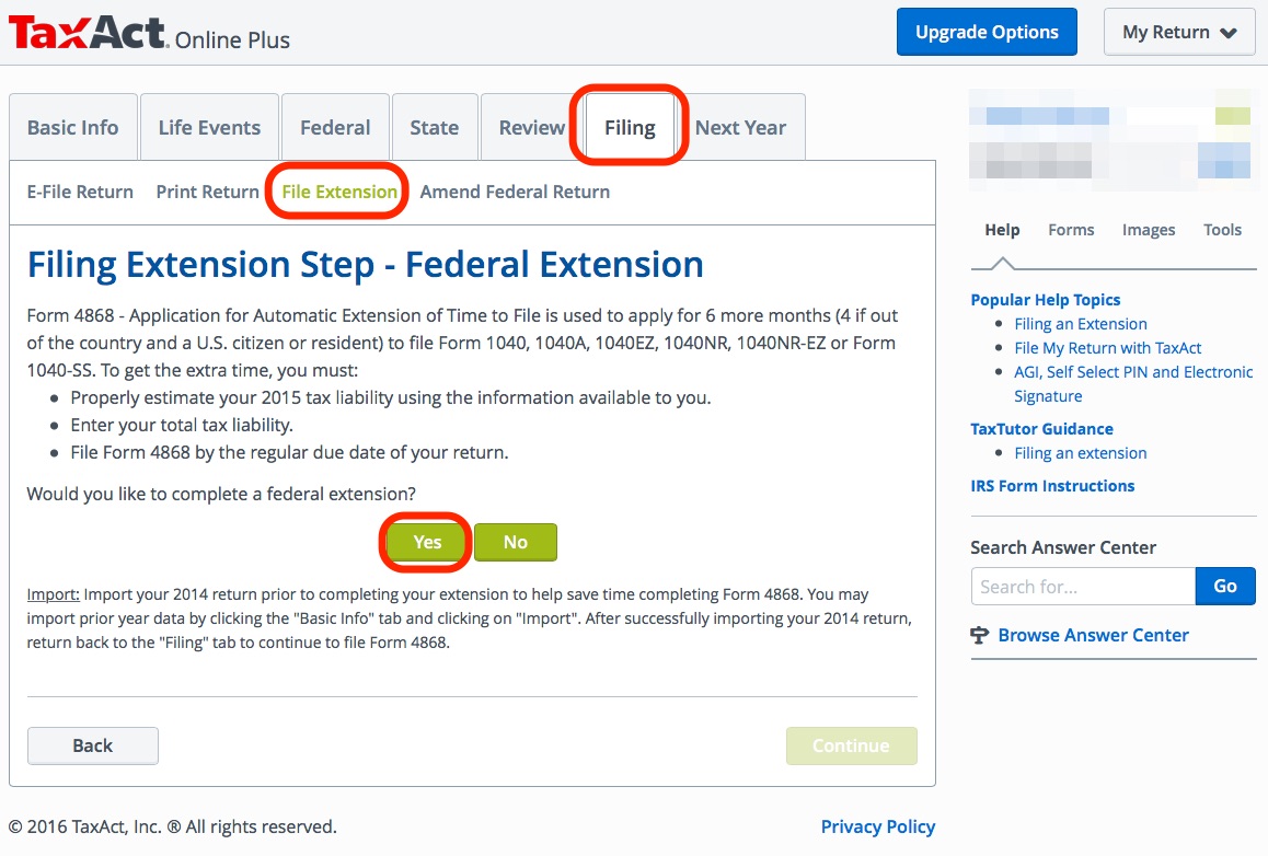 Return options. Extension .form. Regular Tax liability.