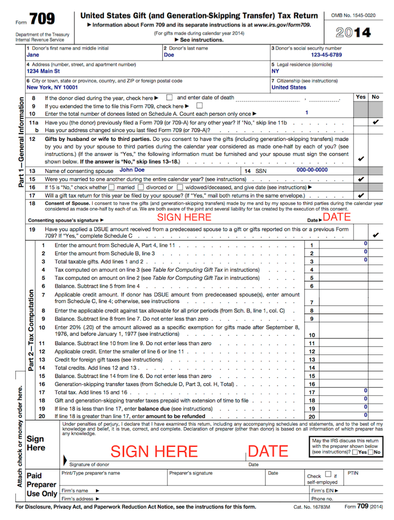 Federal Gift Tax Form 709 My Bios