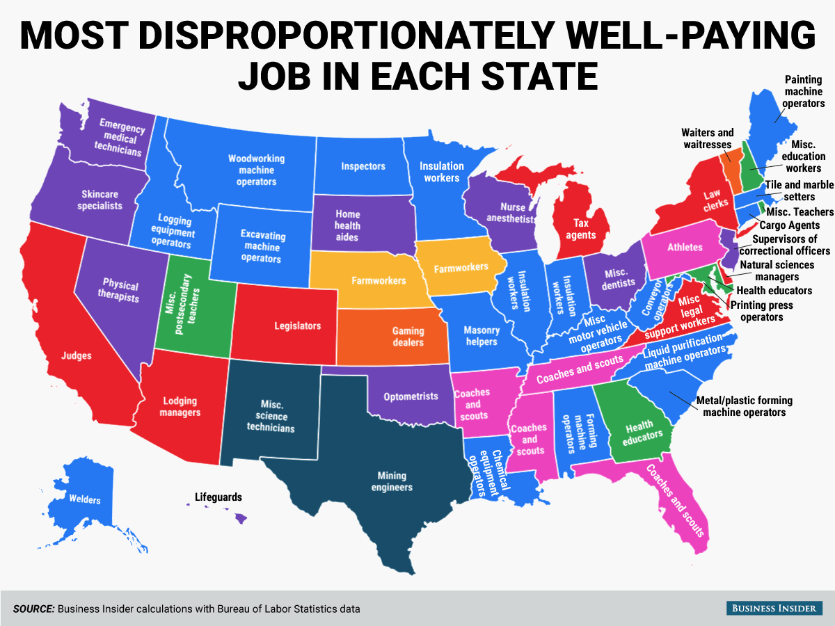 Infographic The Best Paying Job In Each State, Relative To National