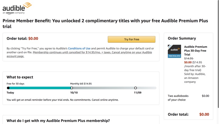 Amazon Audible: Two Free Audiobooks with Prime & Free 30-Day Trial