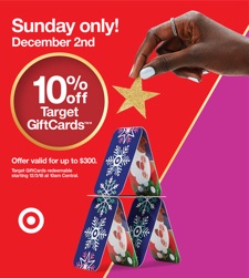 Target 10% Off Gift Cards Promo: Sunday, December 2nd, 2018