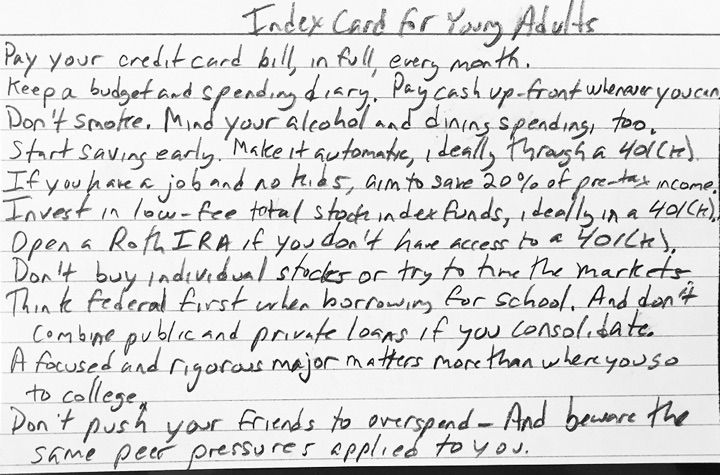 Personal Finance on a 3×5 Index Card: Classic and New Young Adult Version