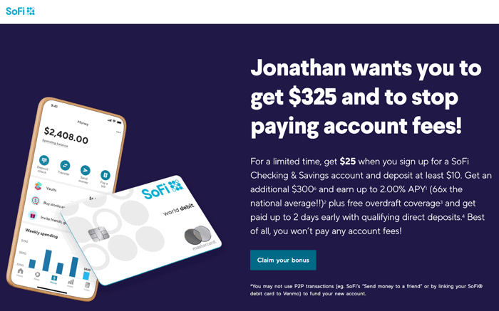 SoFi Checking: 2.00% APY + ,000 Bonus for Existing Users (Targeted?), 5 Bonus for New Users