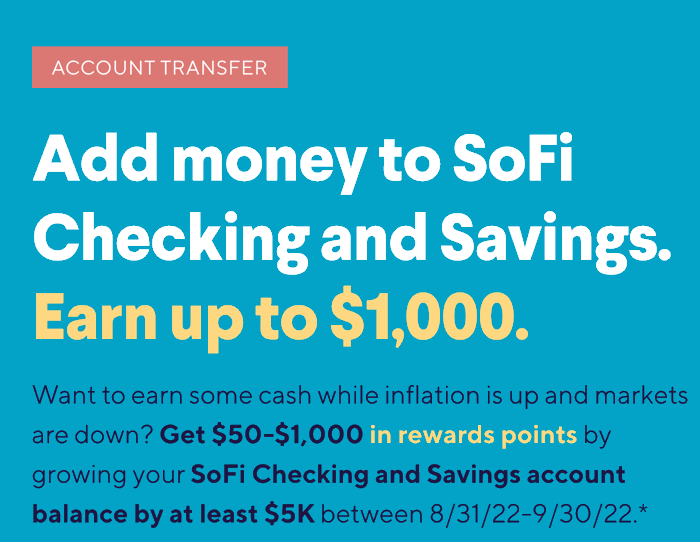 SoFi Checking: 2.00% APY + ,000 Deposit Bonus (Existing Users, Targeted via App?), 5 Bonus (New Users)
