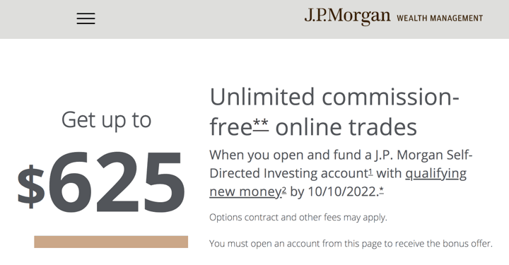 JP Morgan Self-Directed Brokerage: Up to $625 New Deposit/Transfer Bonus