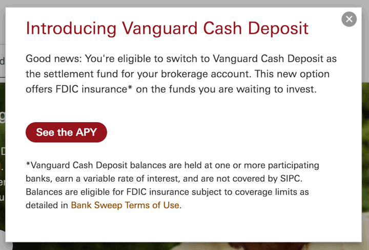 Vanguard Cash Deposit Program: New Cash Sweep Option (Currently Invitation Only)