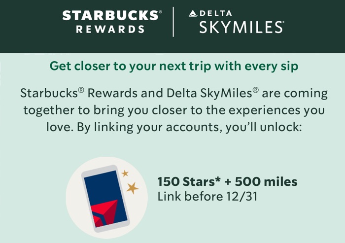 Starbucks + Delta Airlines Promo: 500 SkyMiles + 150 Stars