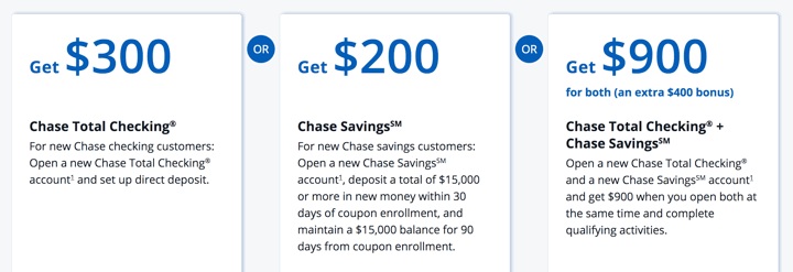 Chase Bank $900 Bonus w/ Coupon Code: Total Checking + Savings