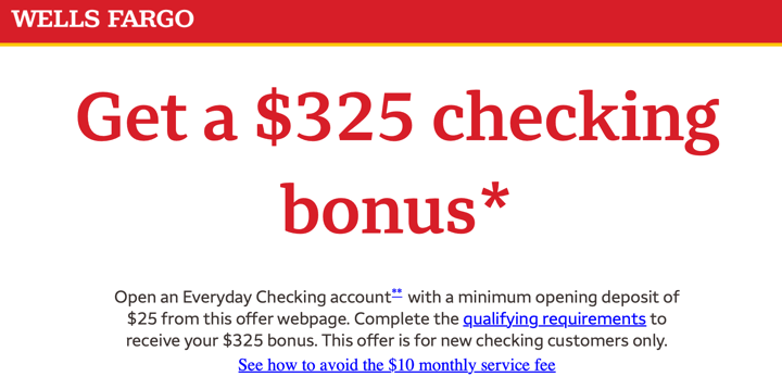 Wells Fargo $325 Checking + $225 Savings Account Bonuses