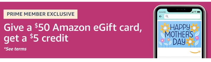 Amazon Prime: Buy $50 Amazon Gift Card, Get $5 Credit