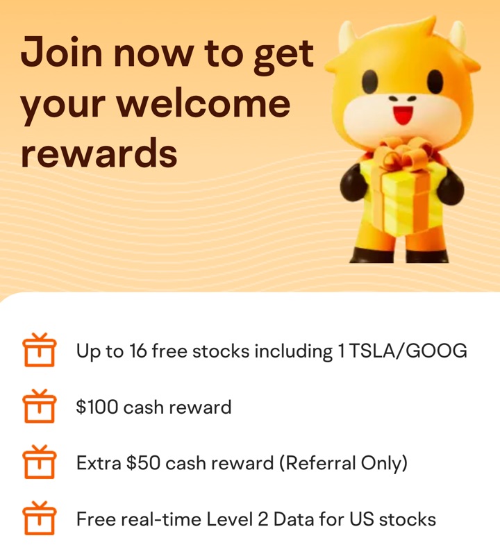Moomoo Investing App Promo: 1 Free Share of $TSLA or $GOOG + $150 Cash Reward +  15 Free Stocks