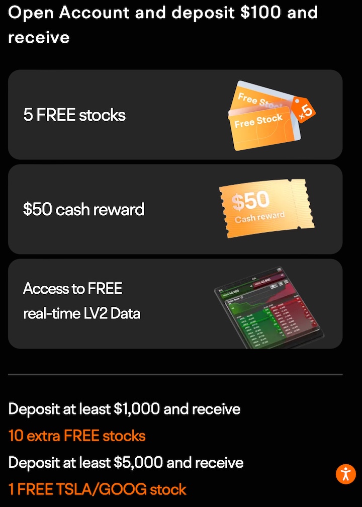 Moomoo Investing App Promo: 1 Free Share of $TSLA or $GOOG + $50 Cash Reward + 15 Free Stocks