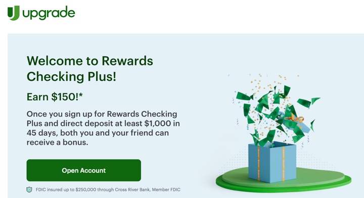 Upgrade Rewards Checking $150 Referral Bonus + 4.85% APY Savings
