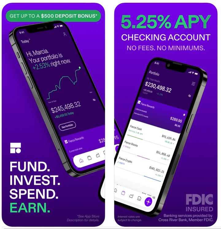 Fierce Finance Review: 5.25% APY + Up to $500 Deposit Bonus  (App Only)
