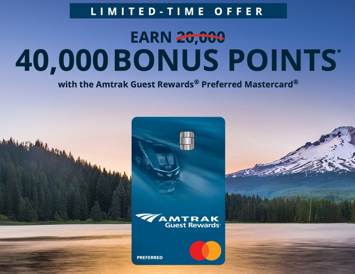 Amtrak Guest Rewards Preferred Mastercard: 40,000 Point Offer (Worth $1,000 in Amtrak Fare or $400 in Amazon Gift Cards)